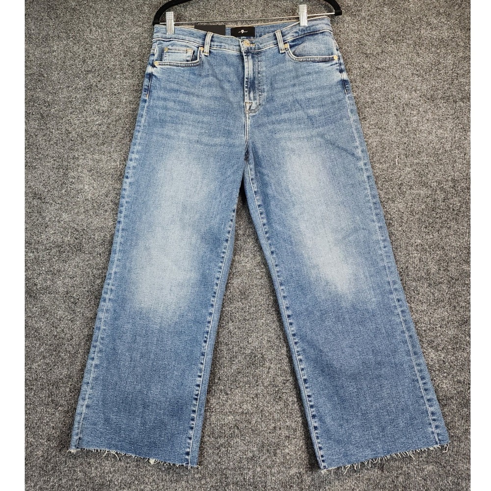 7 For All Mankind‎ Cropped Alexa Women Y2K Wide Leg Raw Hem Jeans Size 30 NWT